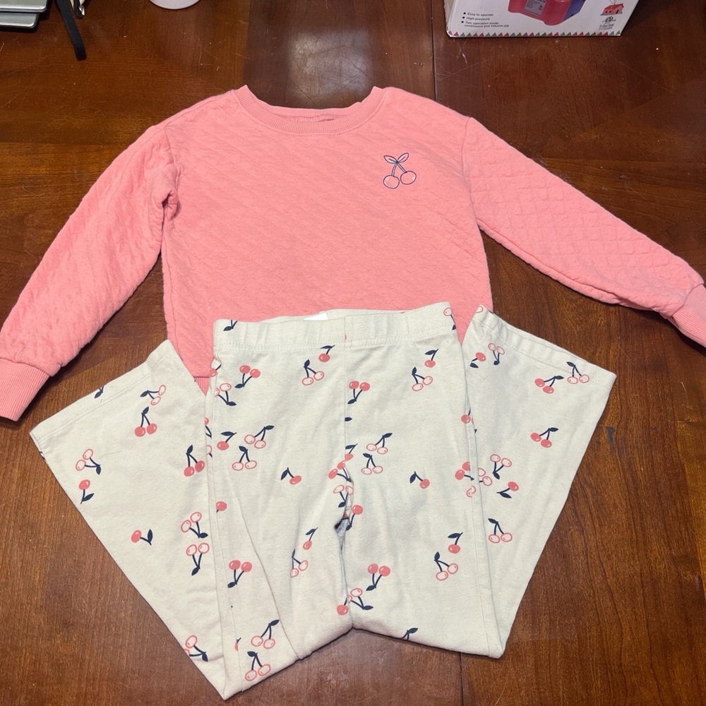 Carter's Pink and Cream Cherry sweater and bell bottom set